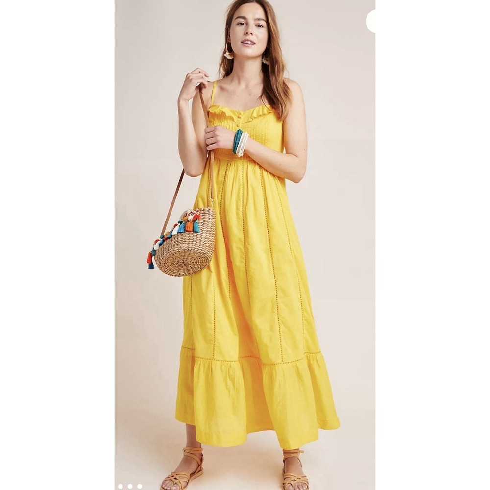 MAEVE Anthropologie Arcadia Yellow Maxi Dress Sz 4 Boho Cottage Summer Beach